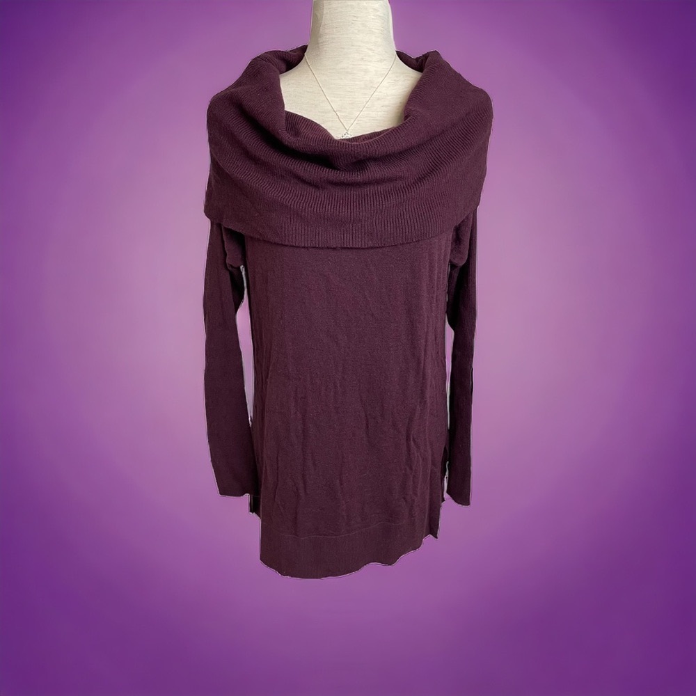 Caslon Side Slit Women’s Cowl Neck Tunic Sweater Plum Purple Wine Size Small